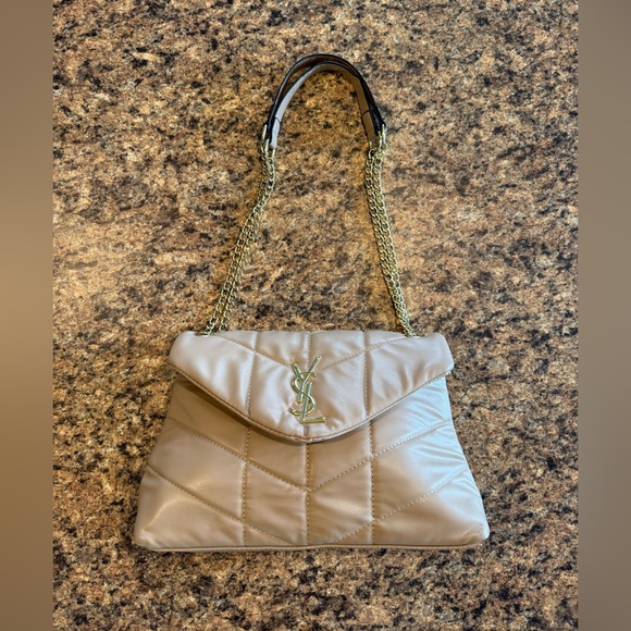 Beige Quilted Chain Shoulder Bag - Picture 1 of 10